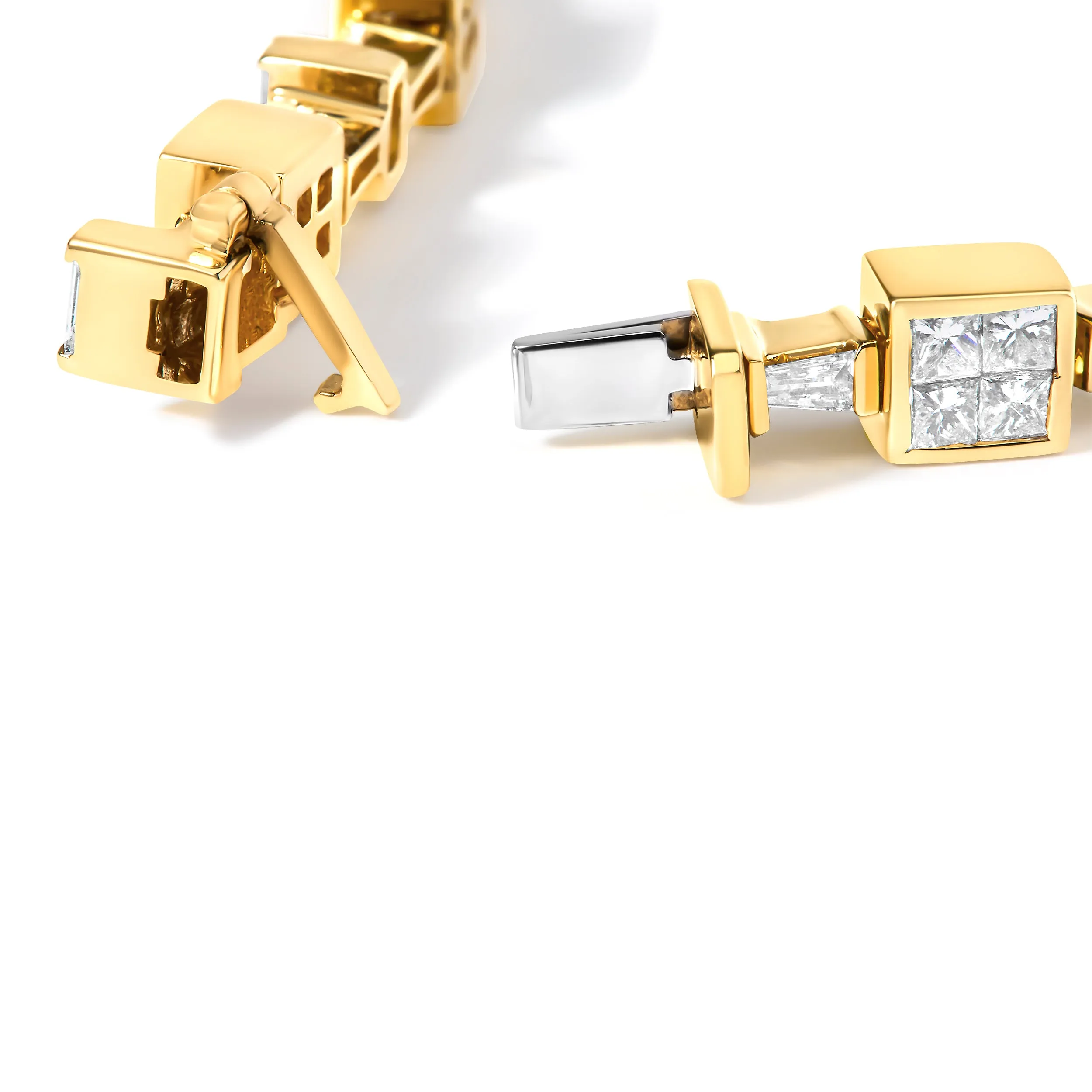 14K Yellow Gold 6 3/4 Cttw Princess and Baguette-Cut Diamond Tennis Bracelet