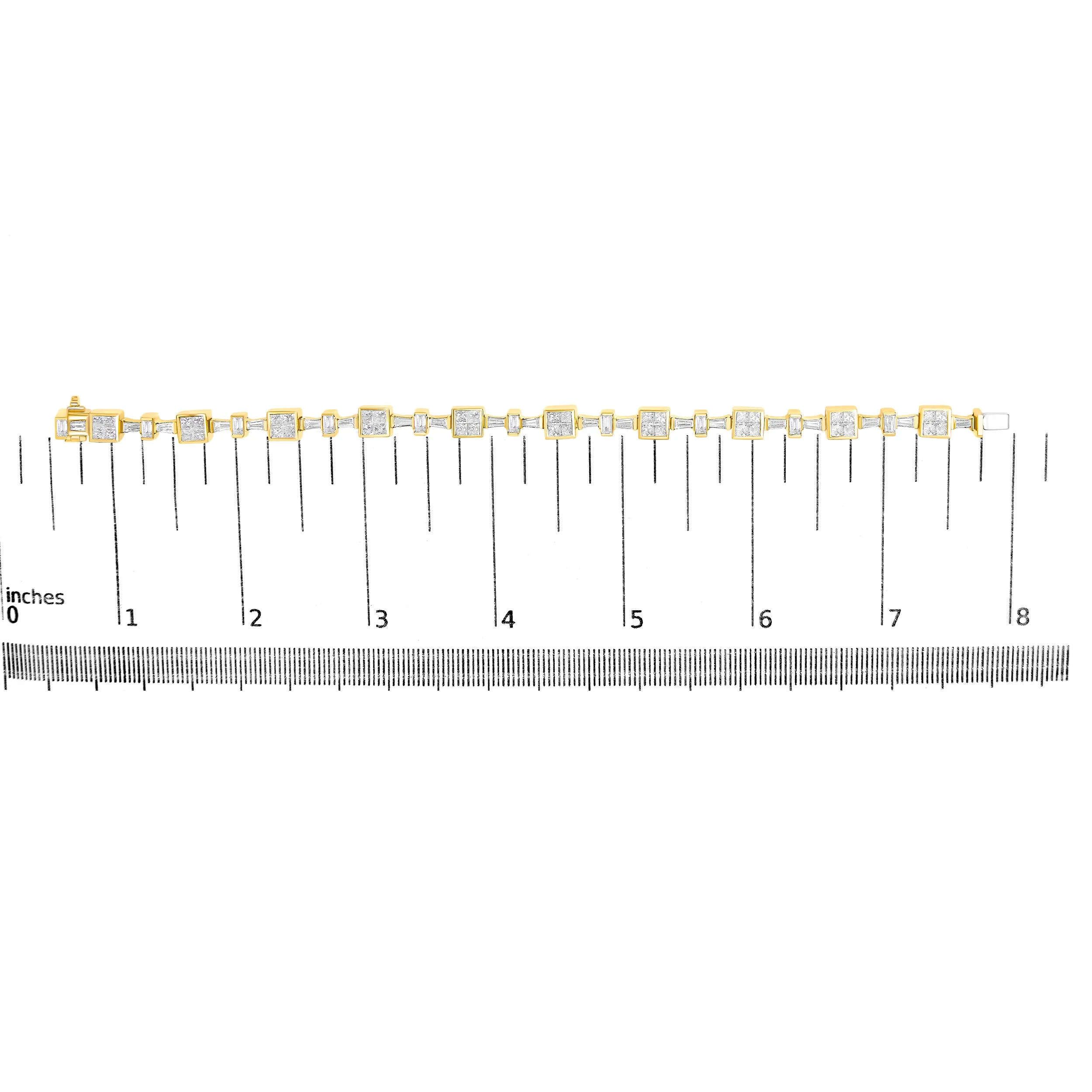 14K Yellow Gold 6 3/4 Cttw Princess and Baguette-Cut Diamond Tennis Bracelet