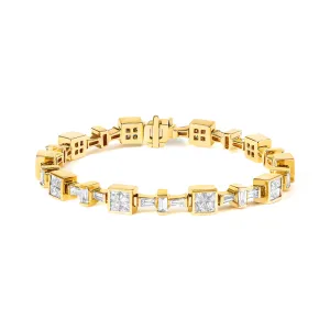 14K Yellow Gold 6 3/4 Cttw Princess and Baguette-Cut Diamond Tennis Bracelet