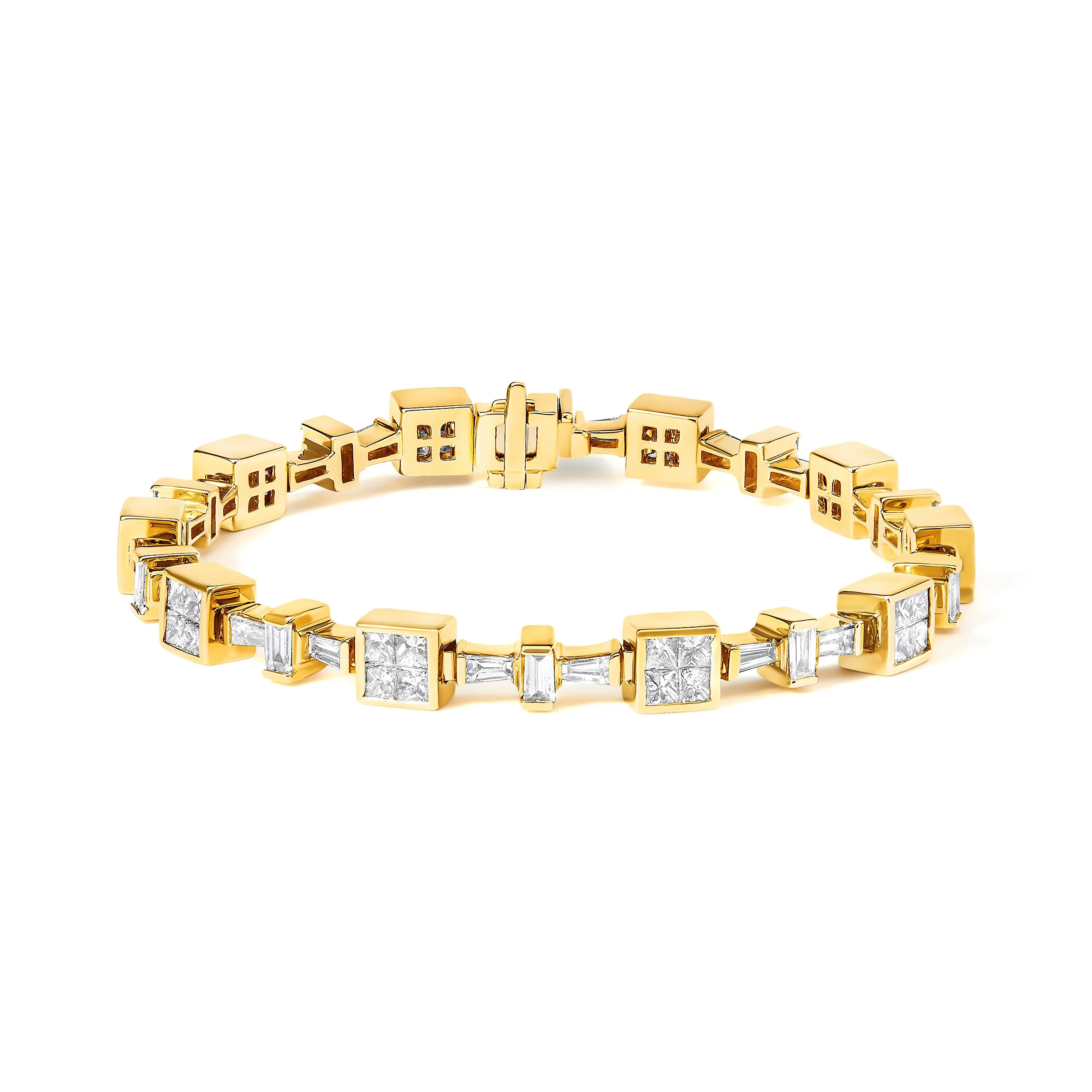 14K Yellow Gold 6 3/4 Cttw Princess and Baguette-Cut Diamond Tennis Bracelet