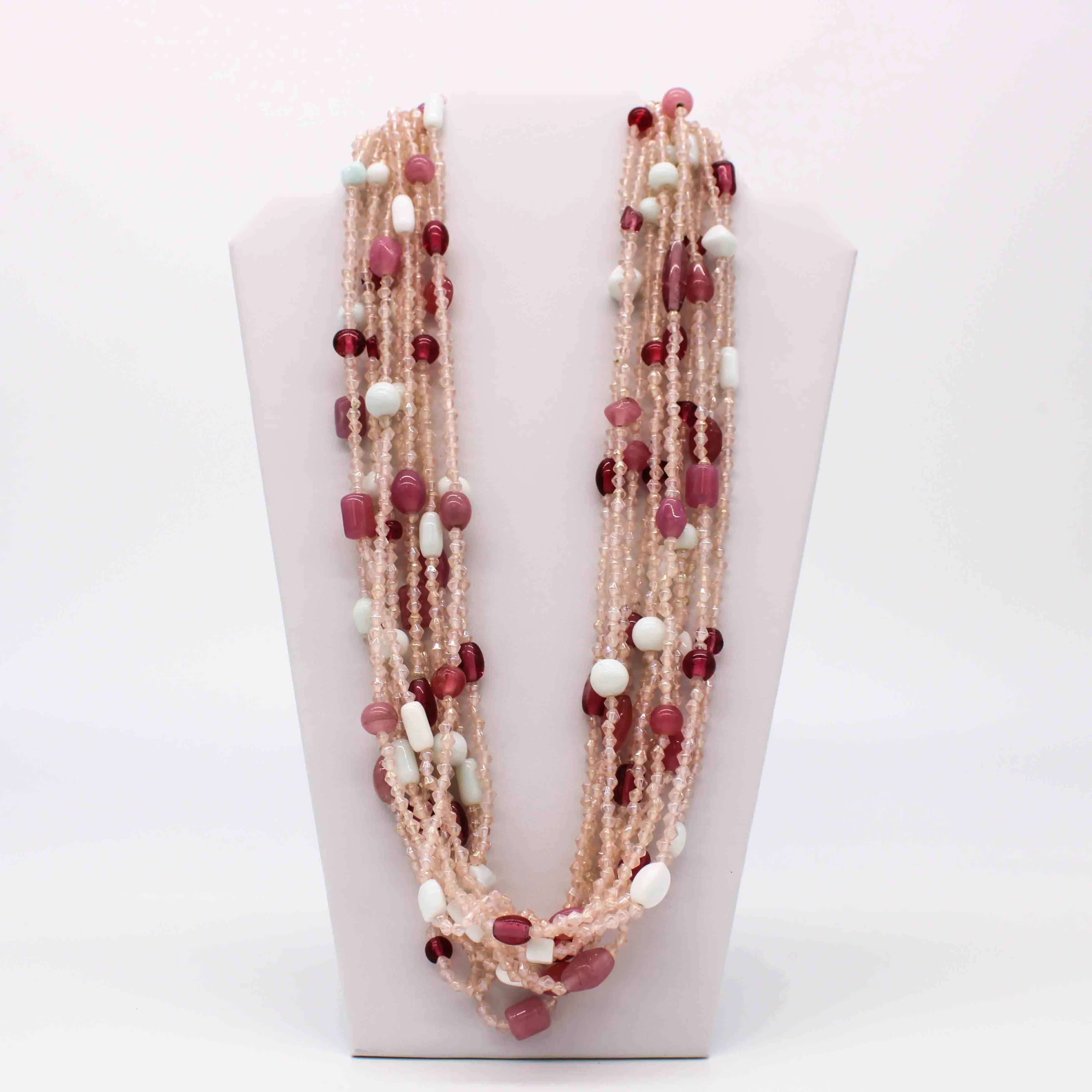 27" Pink and White Glass Bead Necklace (Dozen)