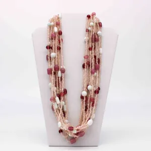 27" Pink and White Glass Bead Necklace (Dozen)