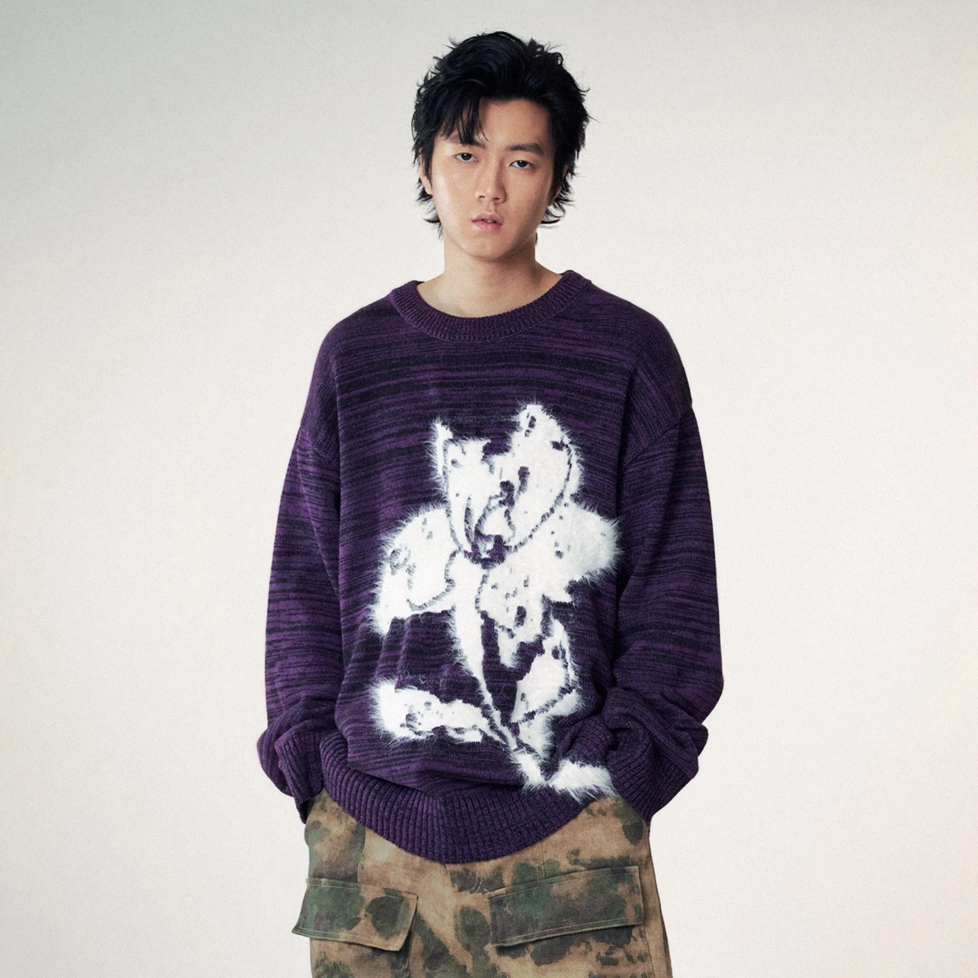 Abstract Print Purple Sweater