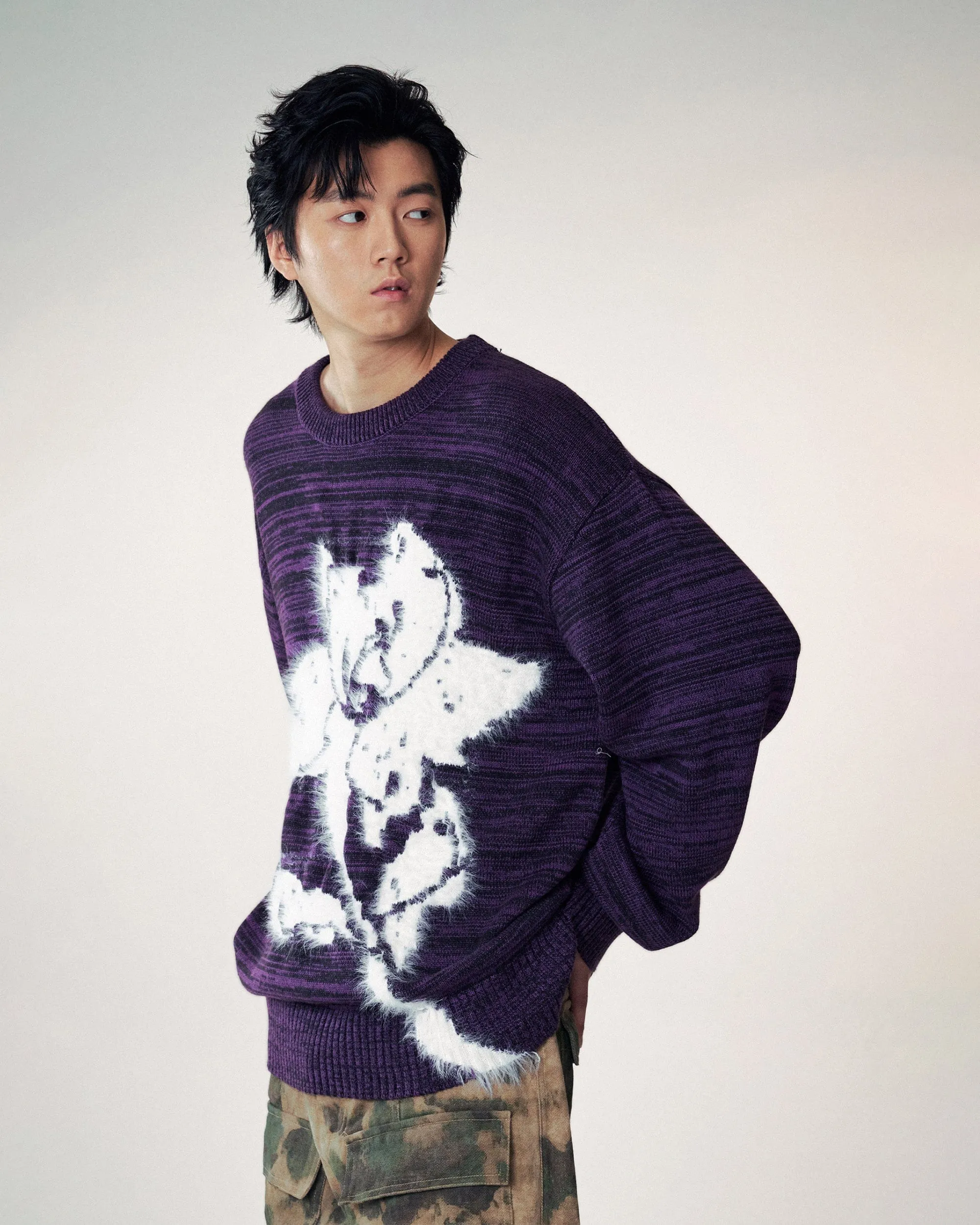 Abstract Print Purple Sweater