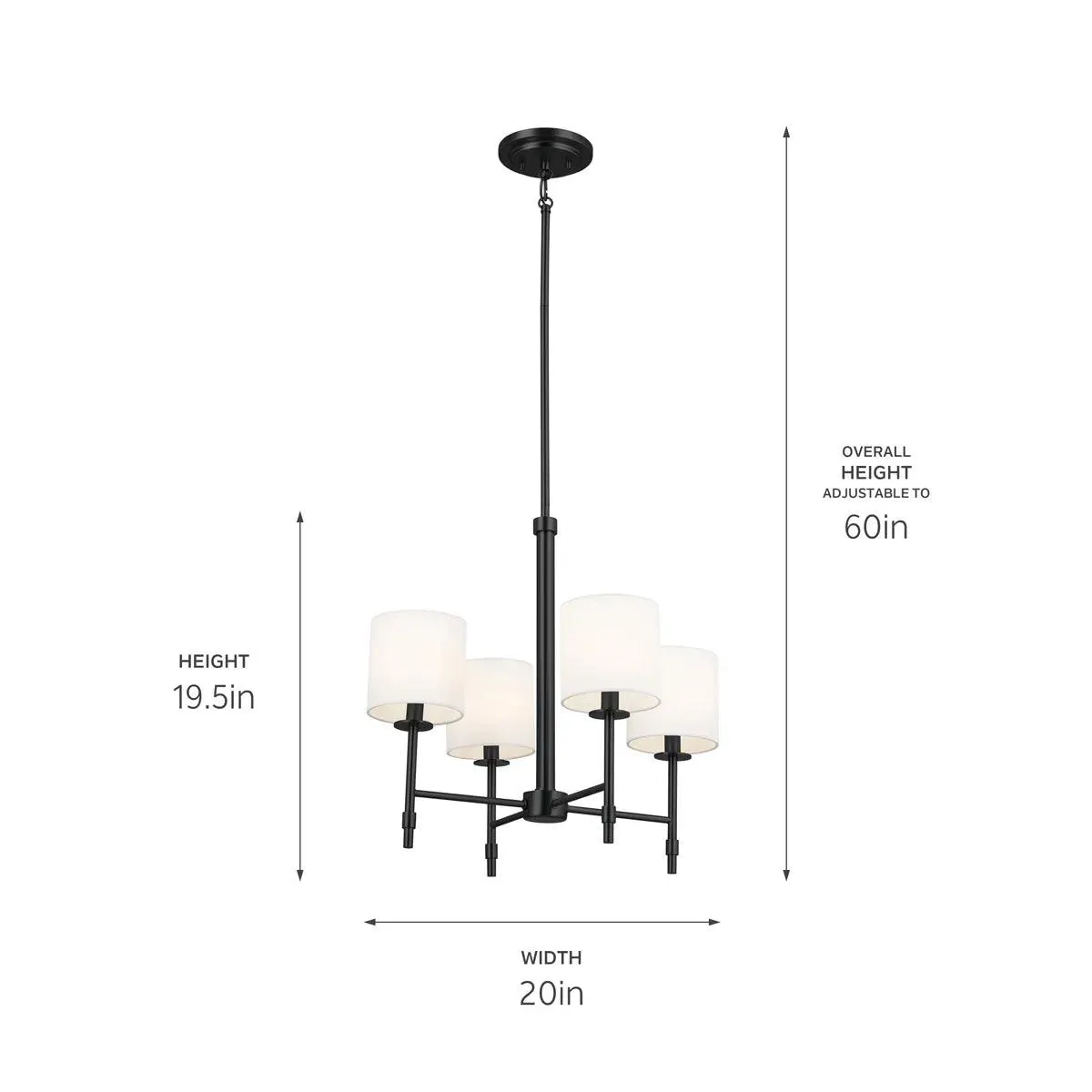 Ali 20" 4-Light Chandelier with Fabric Drum Shade, Black Finish