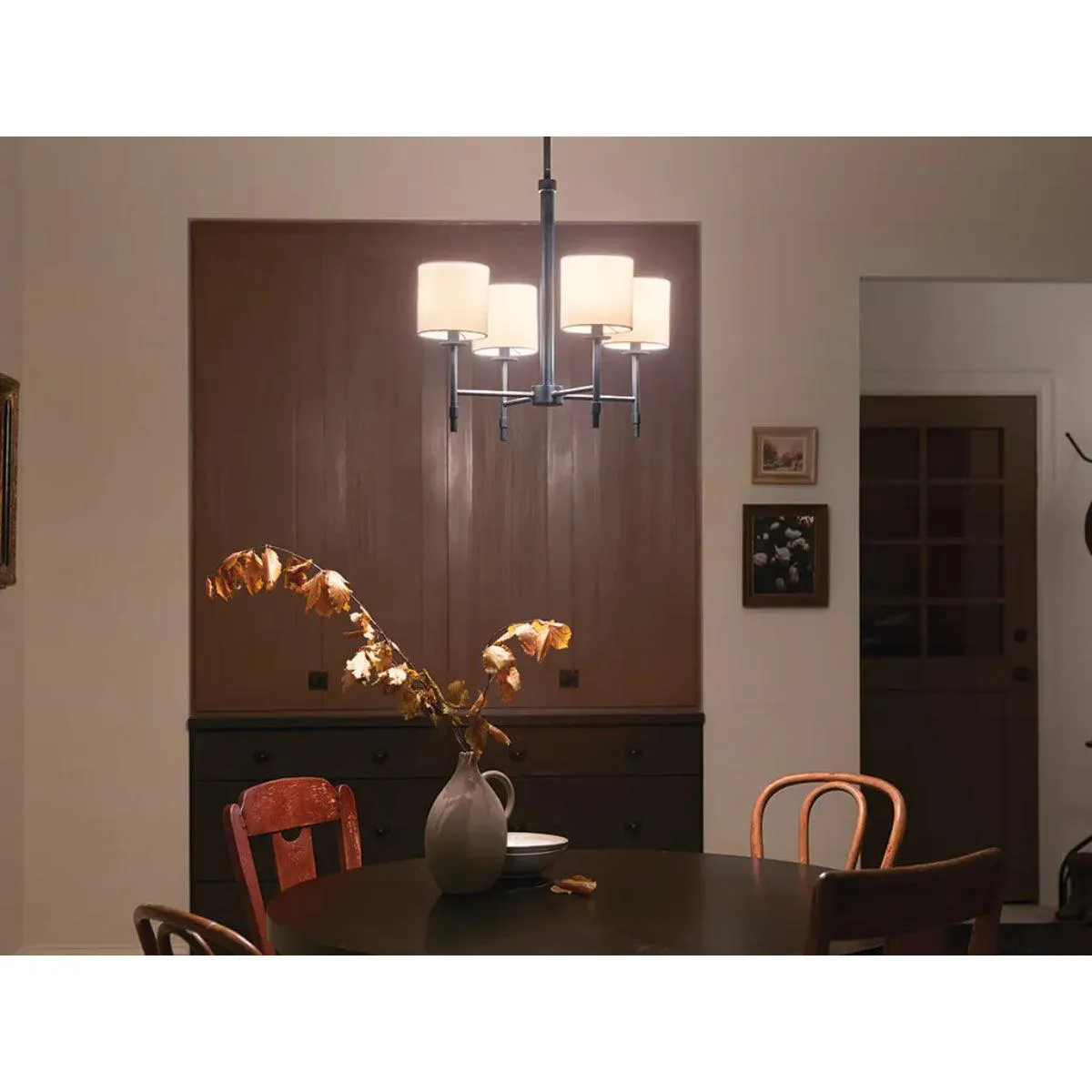 Ali 20" 4-Light Chandelier with Fabric Drum Shade, Black Finish