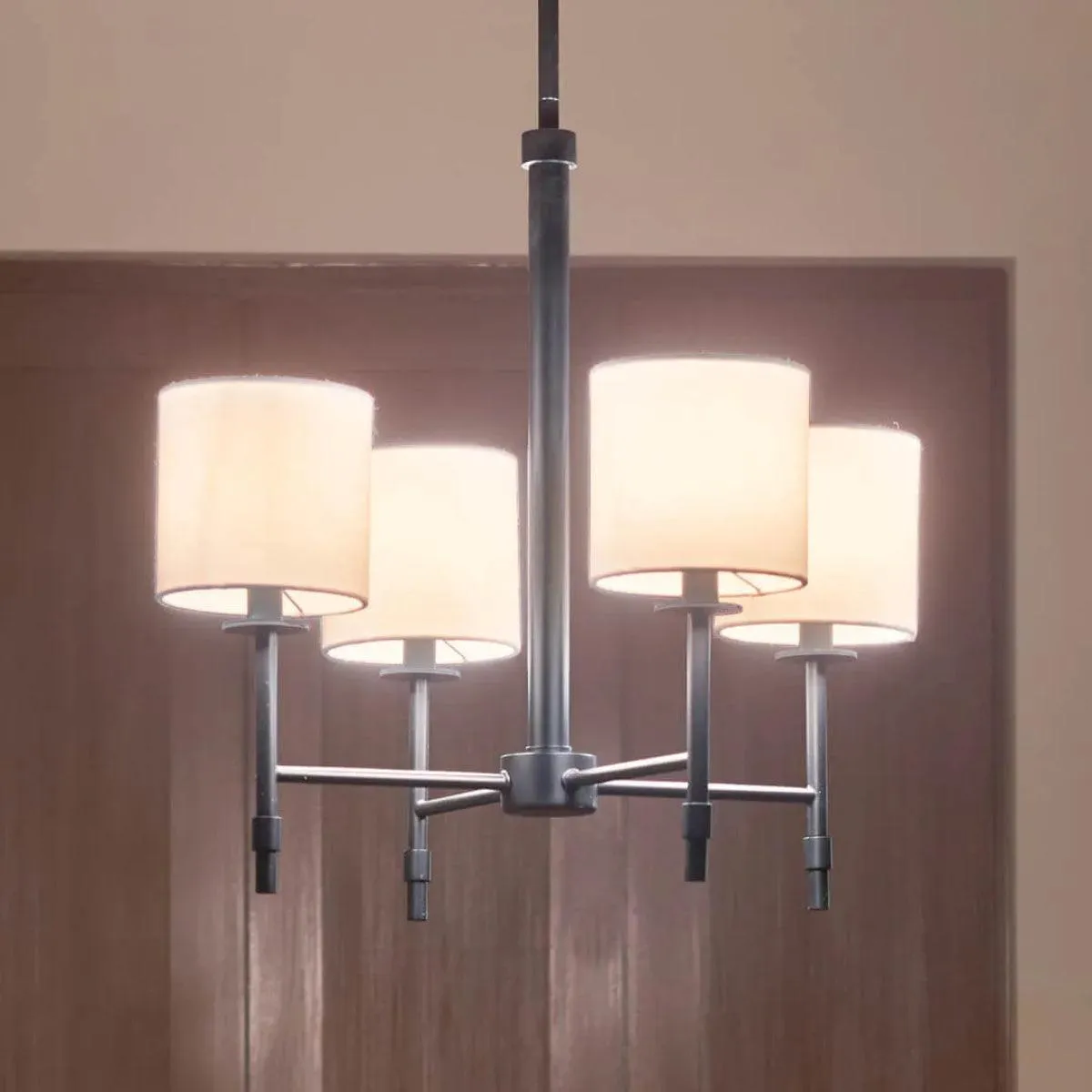 Ali 20" 4-Light Chandelier with Fabric Drum Shade, Black Finish
