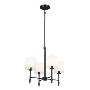 Ali 20" 4-Light Chandelier with Fabric Drum Shade, Black Finish