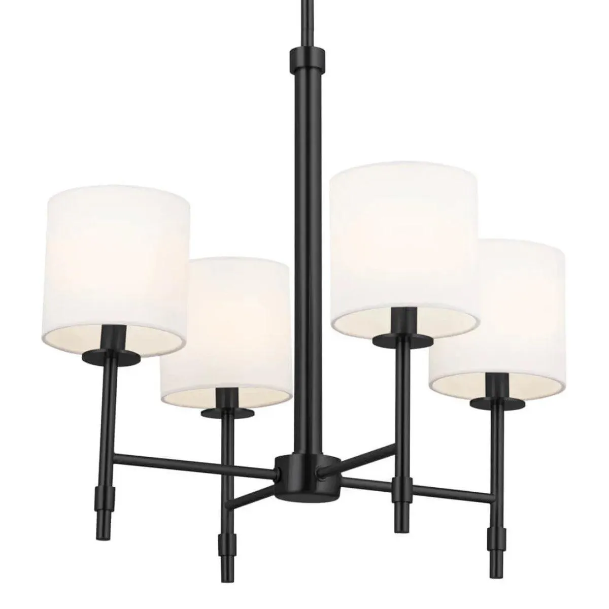 Ali 20" 4-Light Chandelier with Fabric Drum Shade, Black Finish