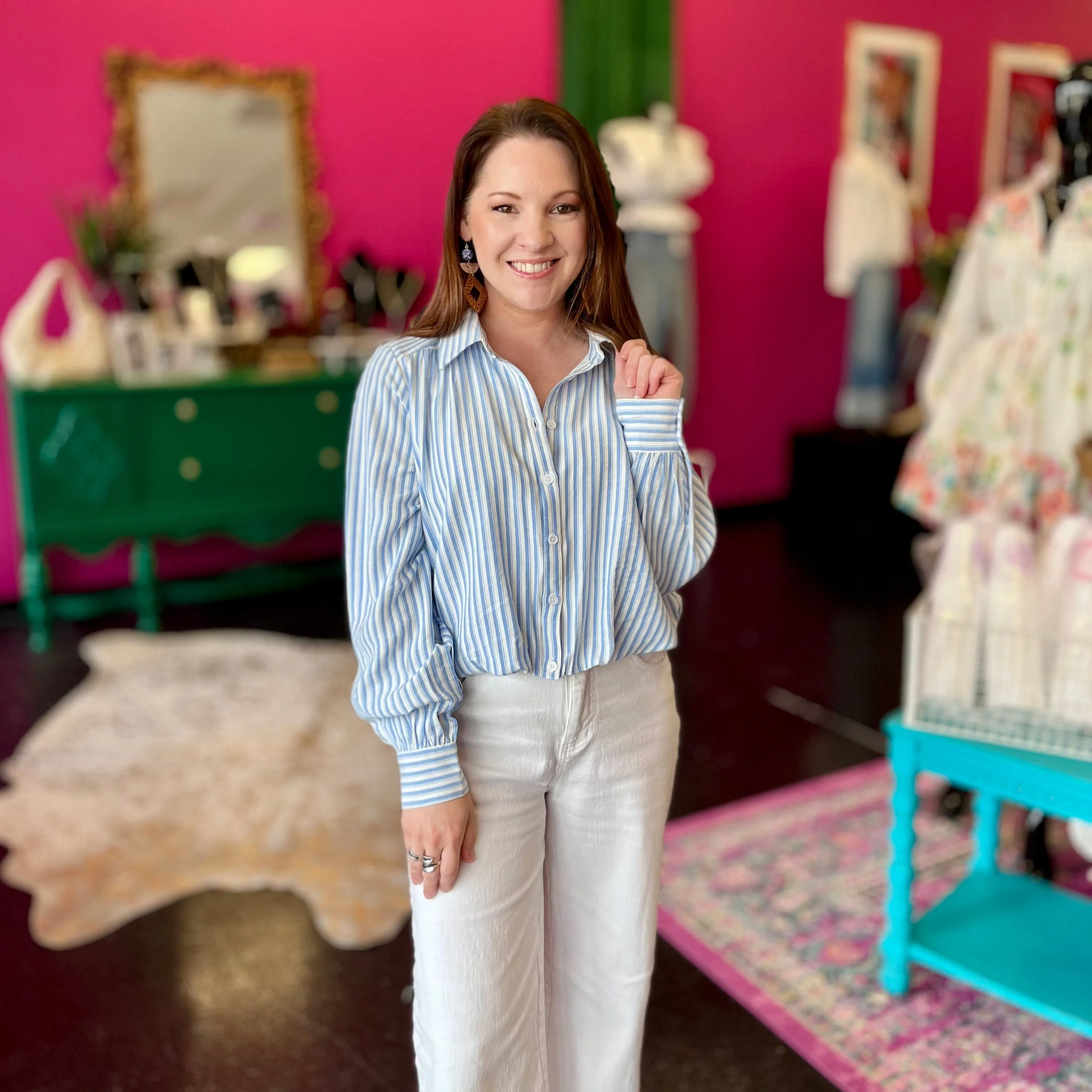 Baby Blue & White Striped Balloon Top