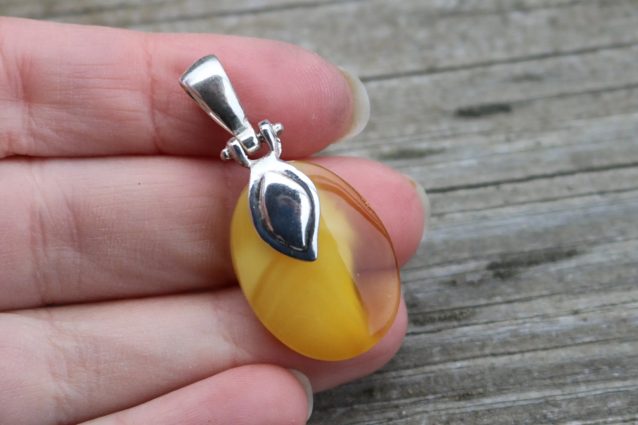 Baltic Amber Pendant Yellow Cloudy Natural Unisex Untreated 1.57″ 4.2 gram 925 Silver