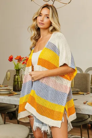 Blue Zone Planet |  BiBi Openwork Striped Open Front Knit Cardigan