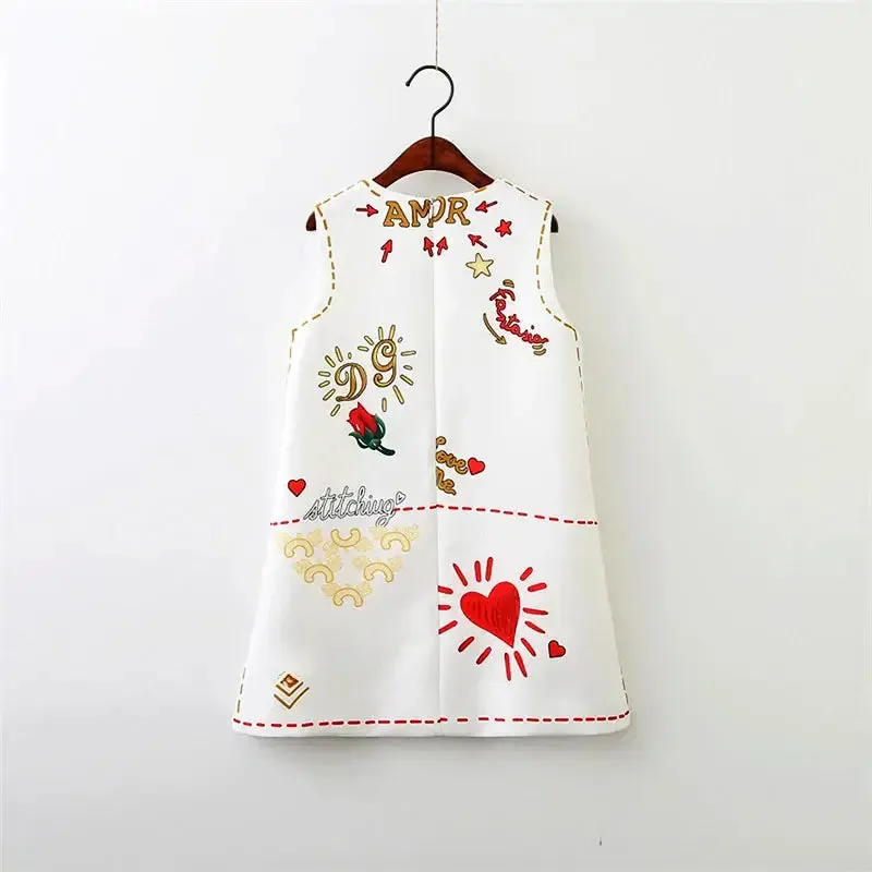 Chic Embroidered Storybook Dress – Black & White Edition (2T-8Y)