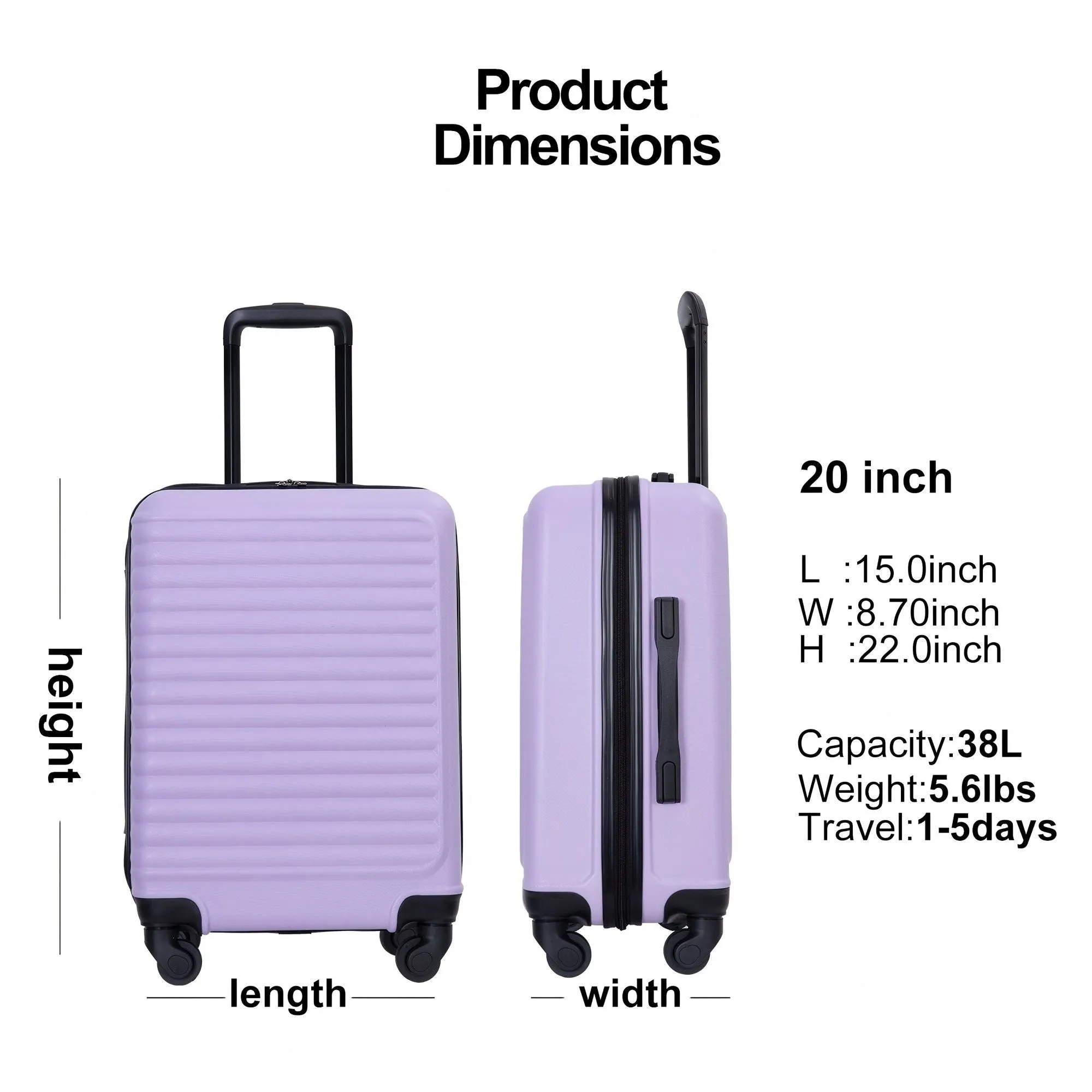 Couch.com 20" Carry On Luggage Lightweight Suitcase, Spinner Wheels Lavender Purple, Durable Design, Plastic Construction, Purple Finish by Couch.com