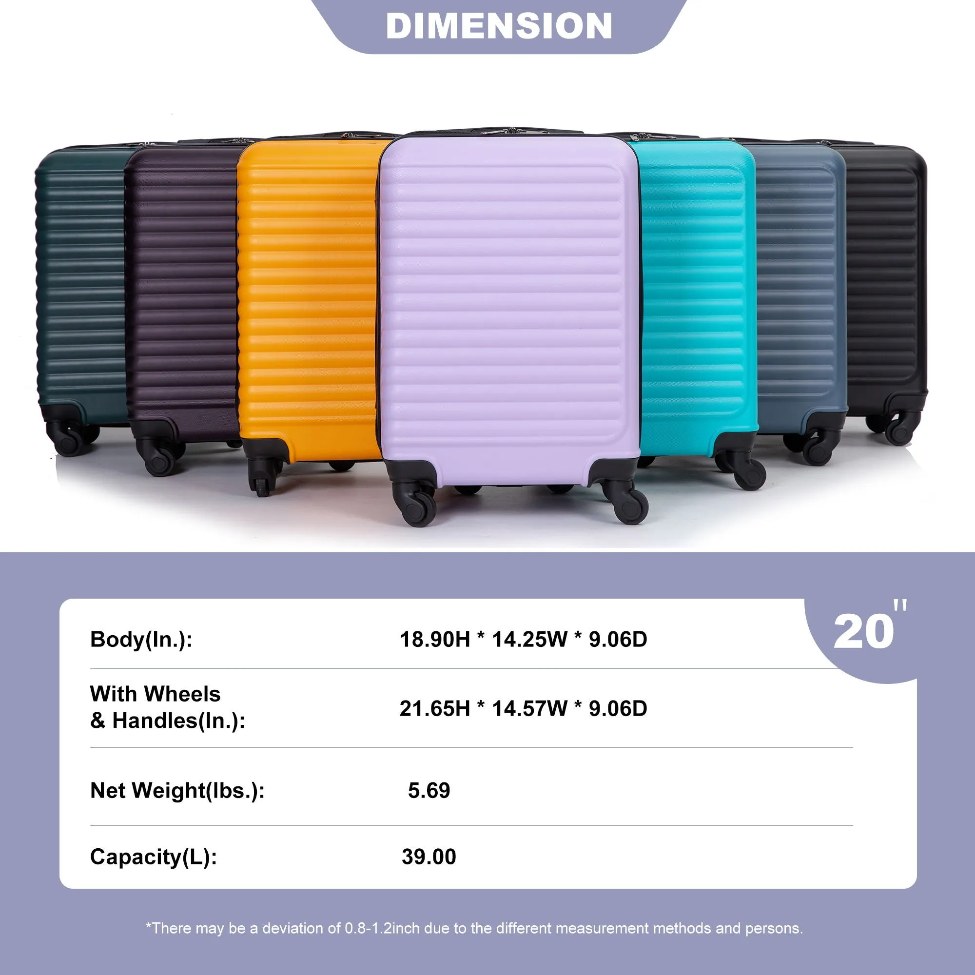 Couch.com 20" Carry On Luggage Lightweight Suitcase, Spinner Wheels Lavender Purple, Durable Design, Plastic Construction, Purple Finish by Couch.com