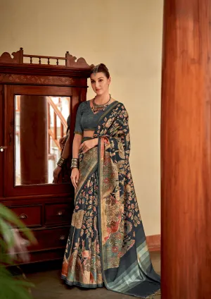 Designer Chitrapatta Dark Grey Saree