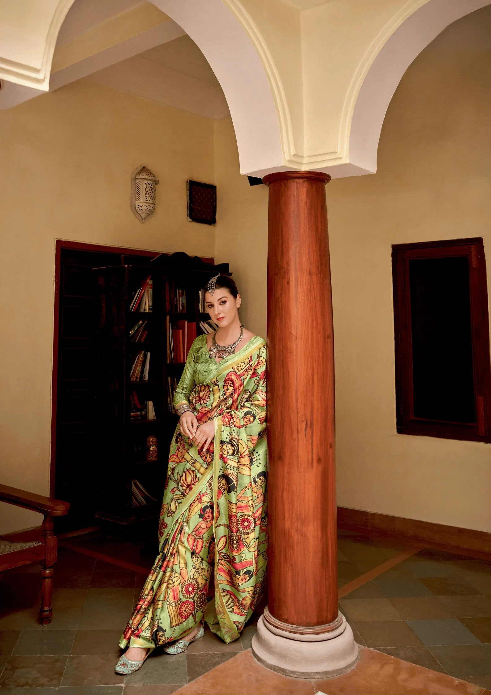 Designer Chitrapatta Pistachio Green Saree