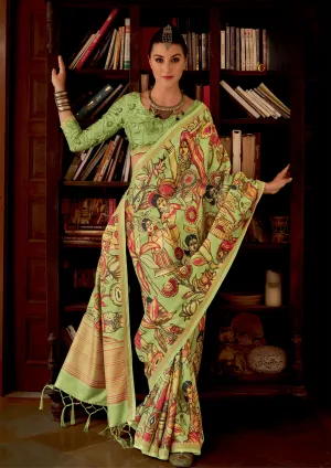 Designer Chitrapatta Pistachio Green Saree