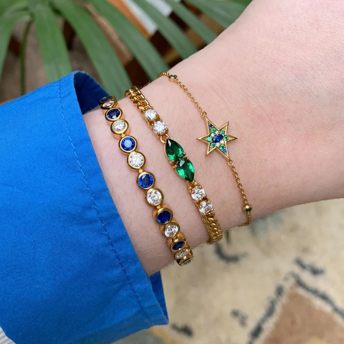 Dotty Tennis Bracelet Sapphire Blue, Clear and Gold