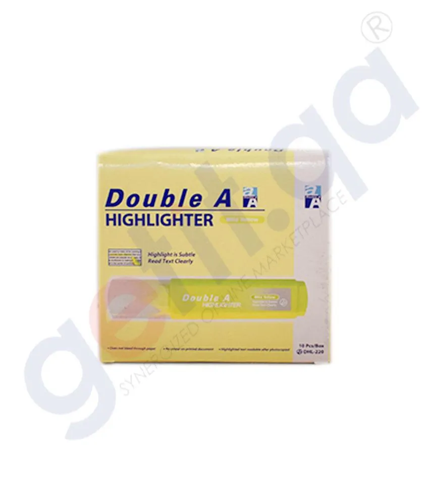 DOUBLE A HIGHLIGHTER - PACK OF 10'S BRIGHT YELLOW