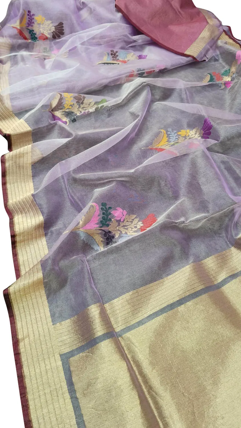 Elegant Purple Banarasi Tissue Silk Saree