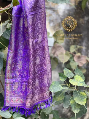 Elegant Purple Silk Printed Handwoven Scarf