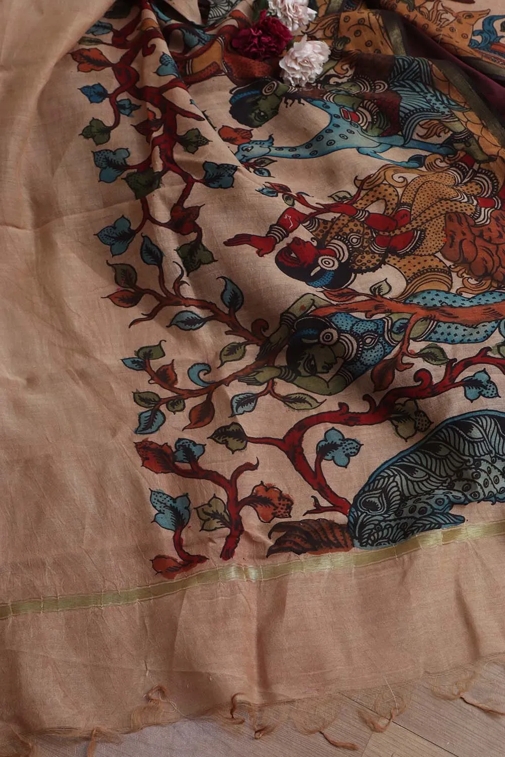 Elegant Wine Plain Silk Suit With Kalamkari Hand Painted Silk Dupatta