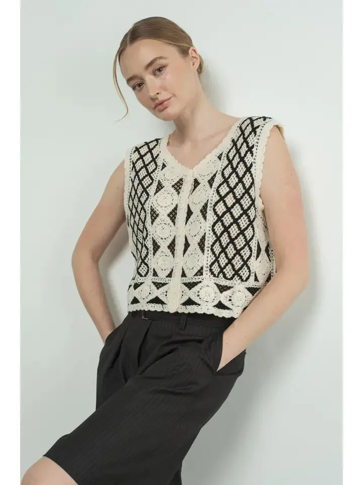 Embroidered Crochet Lace Deatiled Vest NB