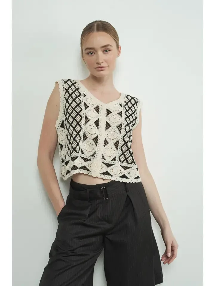 Embroidered Crochet Lace Deatiled Vest NB