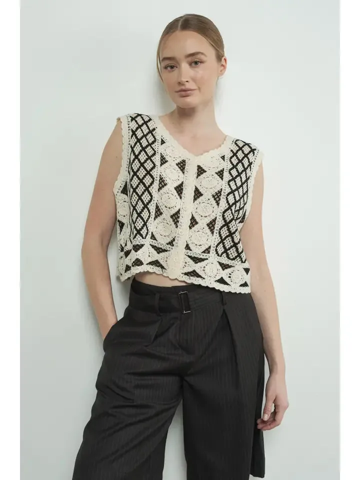 Embroidered Crochet Lace Deatiled Vest NB