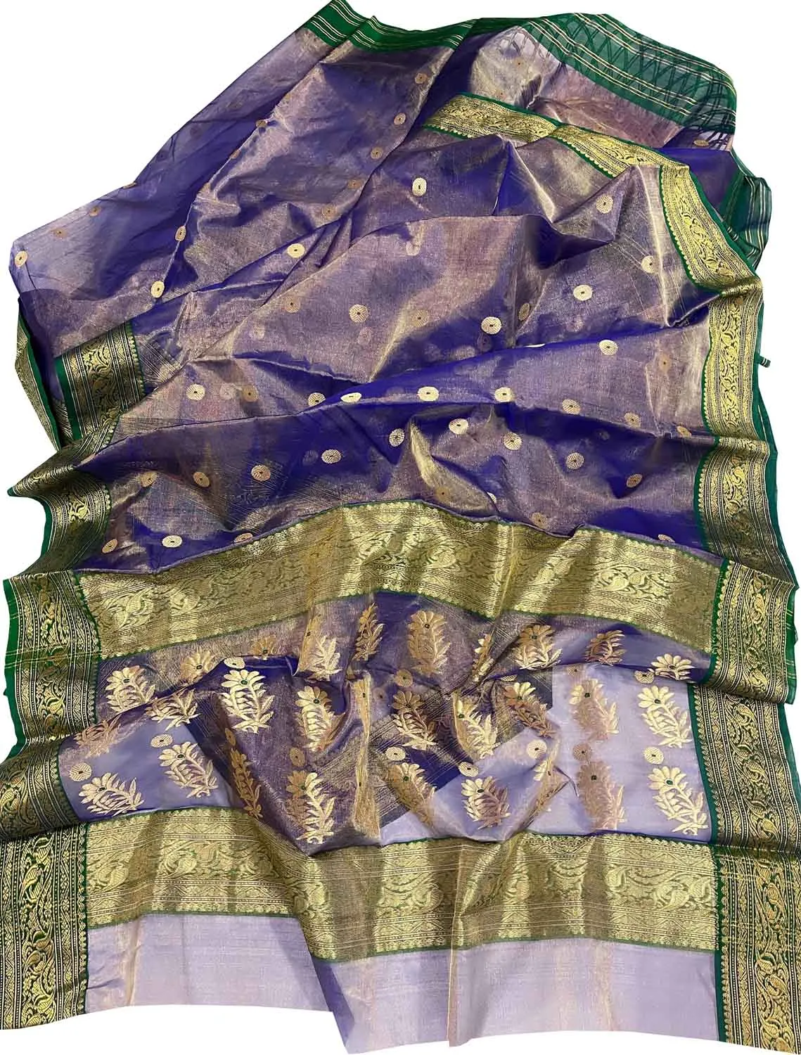 Exquisite Purple Chanderi Handloom Tissue Katan Organza Saree