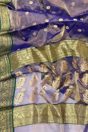 Exquisite Purple Chanderi Handloom Tissue Katan Organza Saree