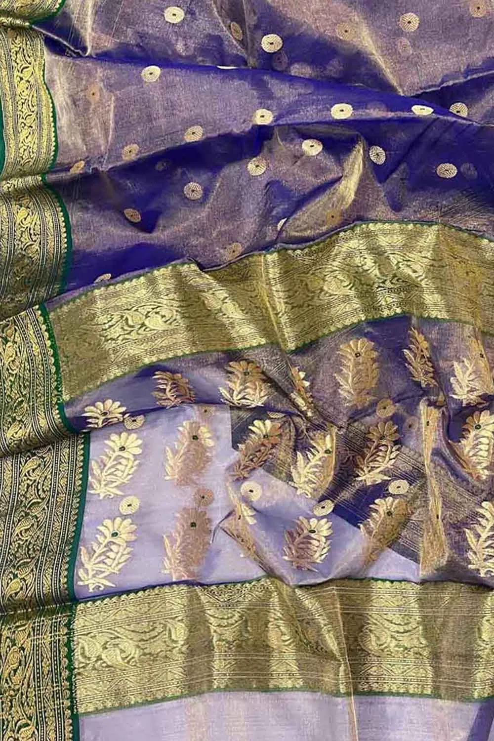 Exquisite Purple Chanderi Handloom Tissue Katan Organza Saree
