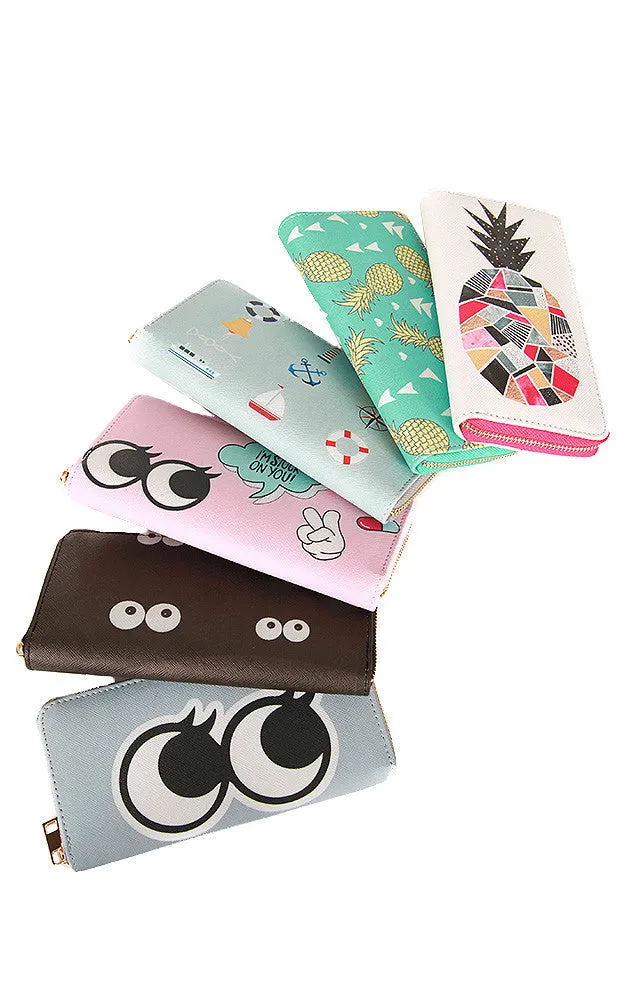 FSB19115 Sky Blue Summer Pattern Funny Clutch Wallet