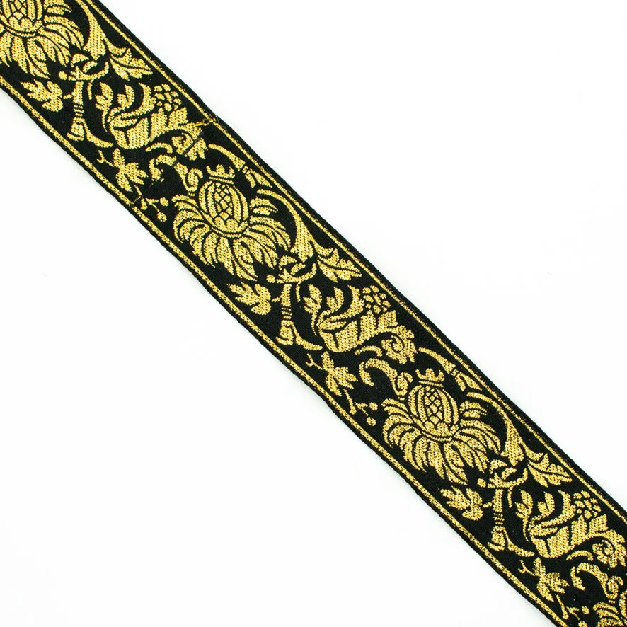 Gold & Silver Metallic Embroidered Jacquard Ribbon-35mm