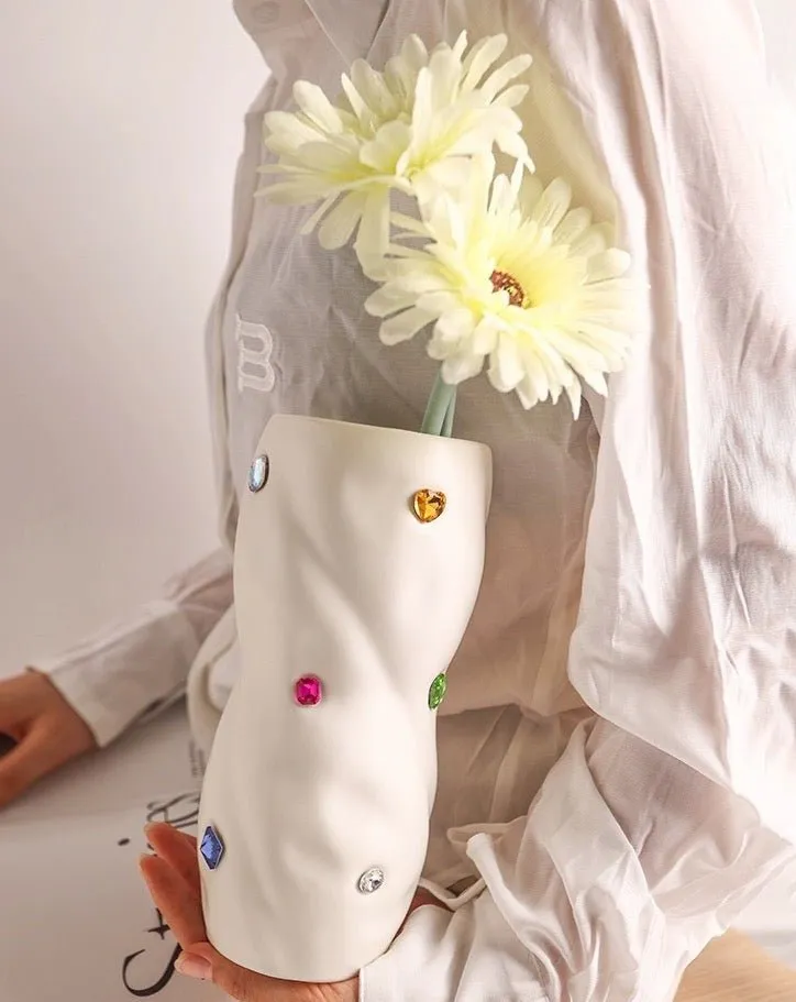 Handmade Ceramic Gemstone Twisty Cylinder Vase