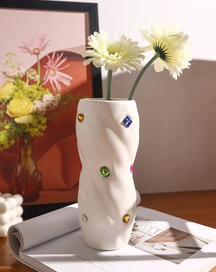 Handmade Ceramic Gemstone Twisty Cylinder Vase