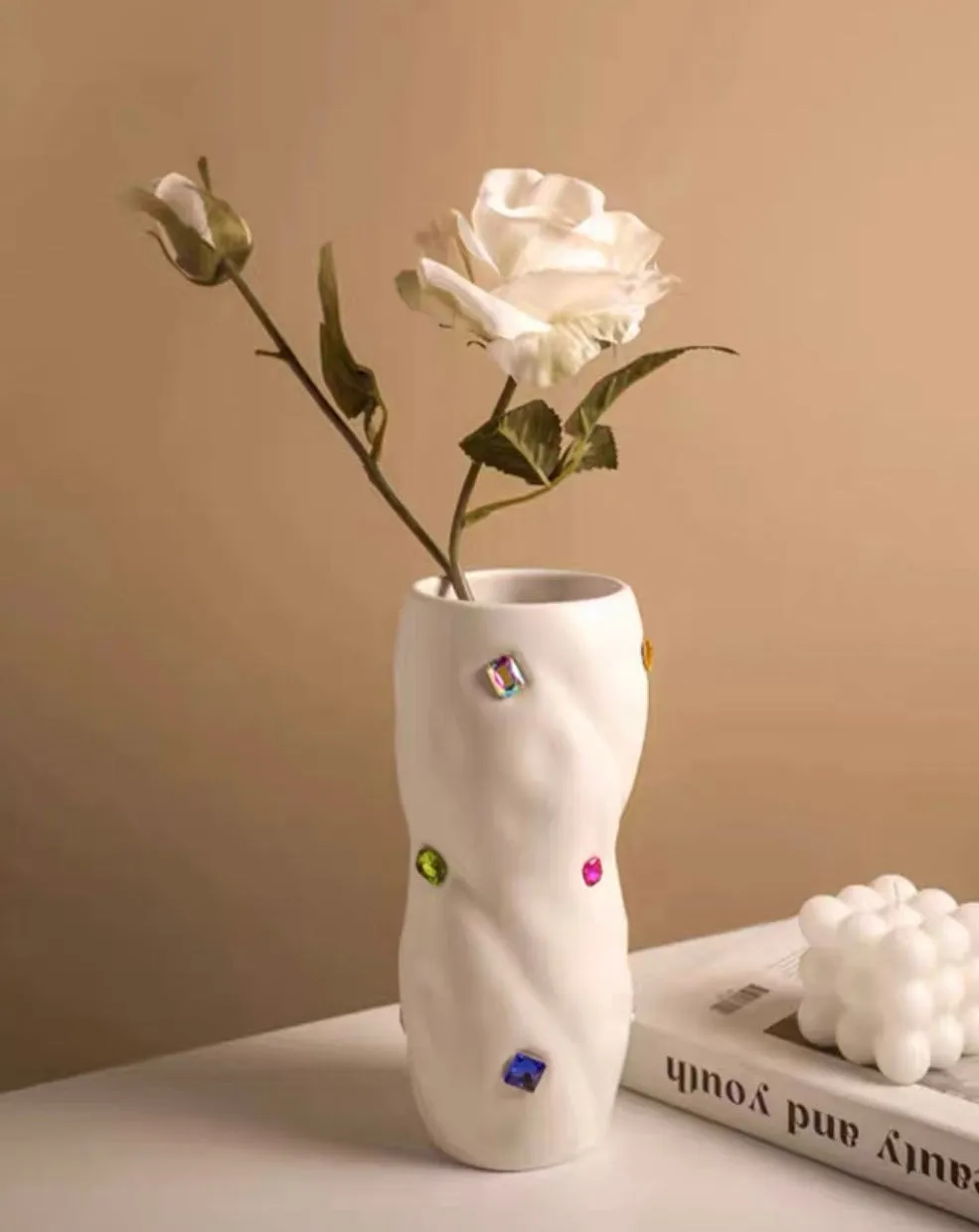 Handmade Ceramic Gemstone Twisty Cylinder Vase
