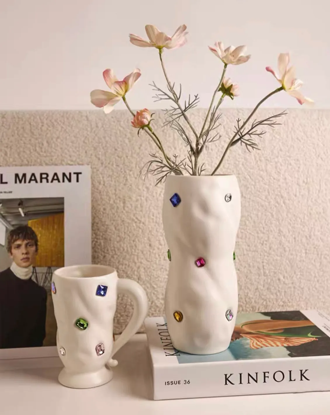 Handmade Ceramic Gemstone Twisty Cylinder Vase