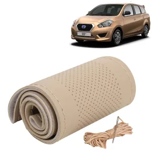 KINGSWAY® Datsun Go Plus Car Steering Wheel Cover PU Leatherite Sewable Compatible with (Year 2014 Onwards), Beige Color with Beige Thread, Pack of 1 with Sewing Needle and Thread