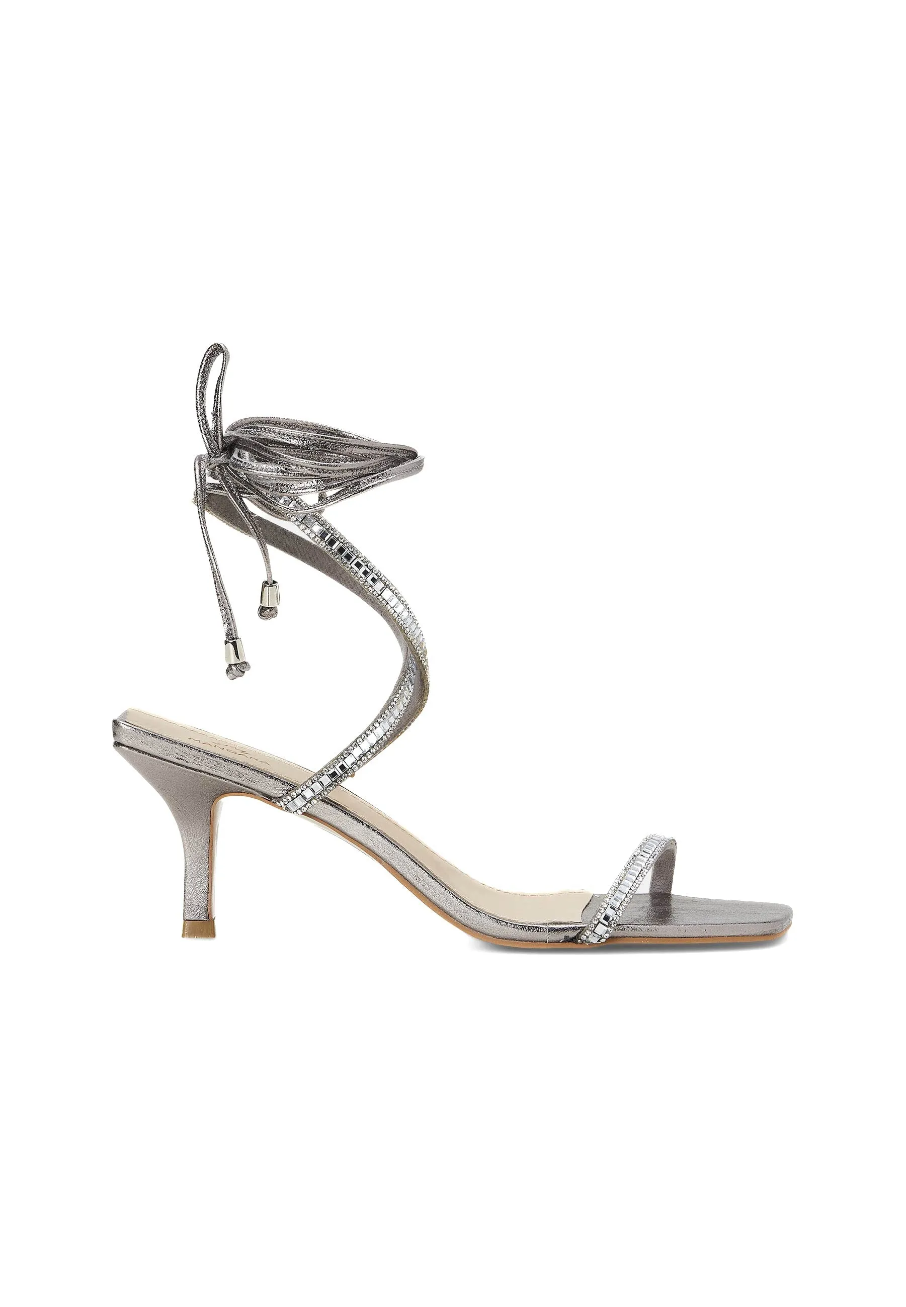 Ladies Silver High Heel Sandals with Ankle Straps