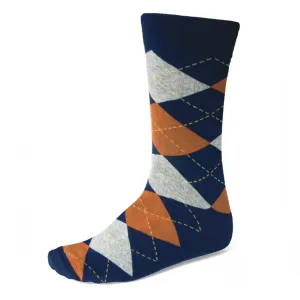 Men's Navy Blue and Burnt Orange Argyle Socks