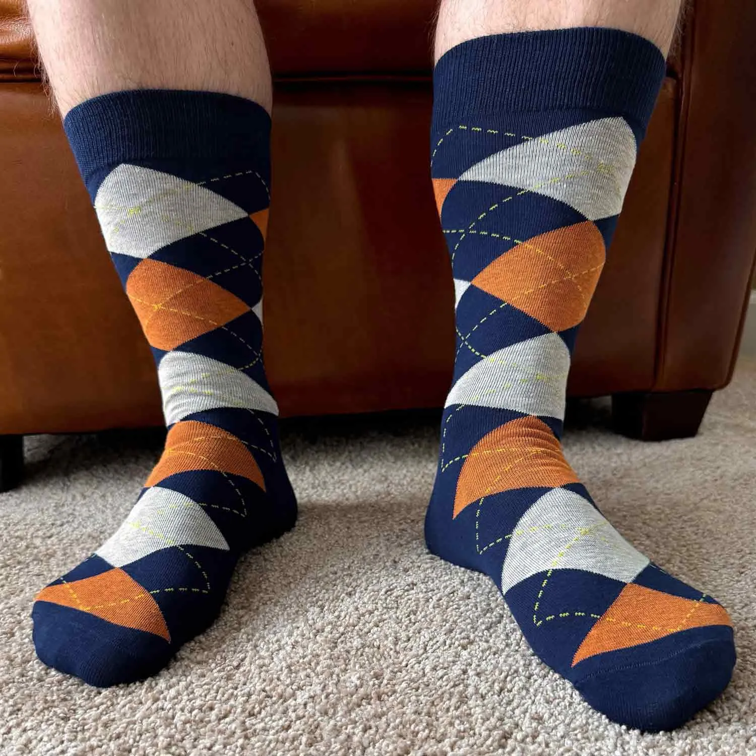 Men's Navy Blue and Burnt Orange Argyle Socks