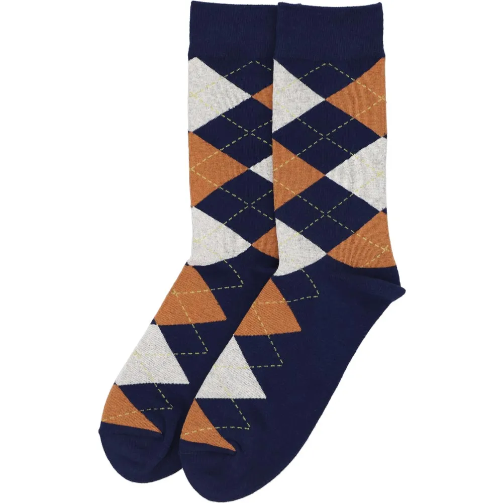 Men's Navy Blue and Burnt Orange Argyle Socks