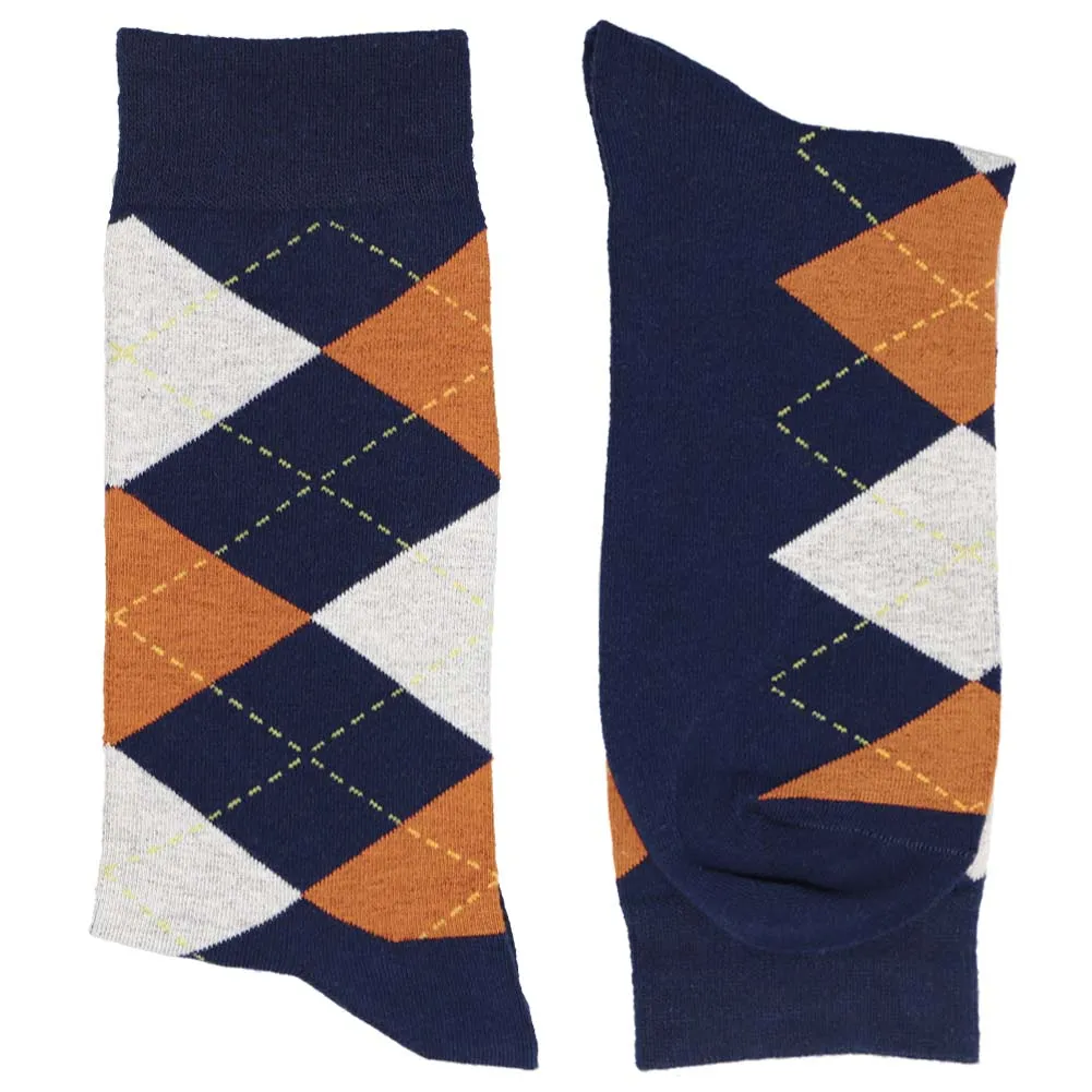 Men's Navy Blue and Burnt Orange Argyle Socks