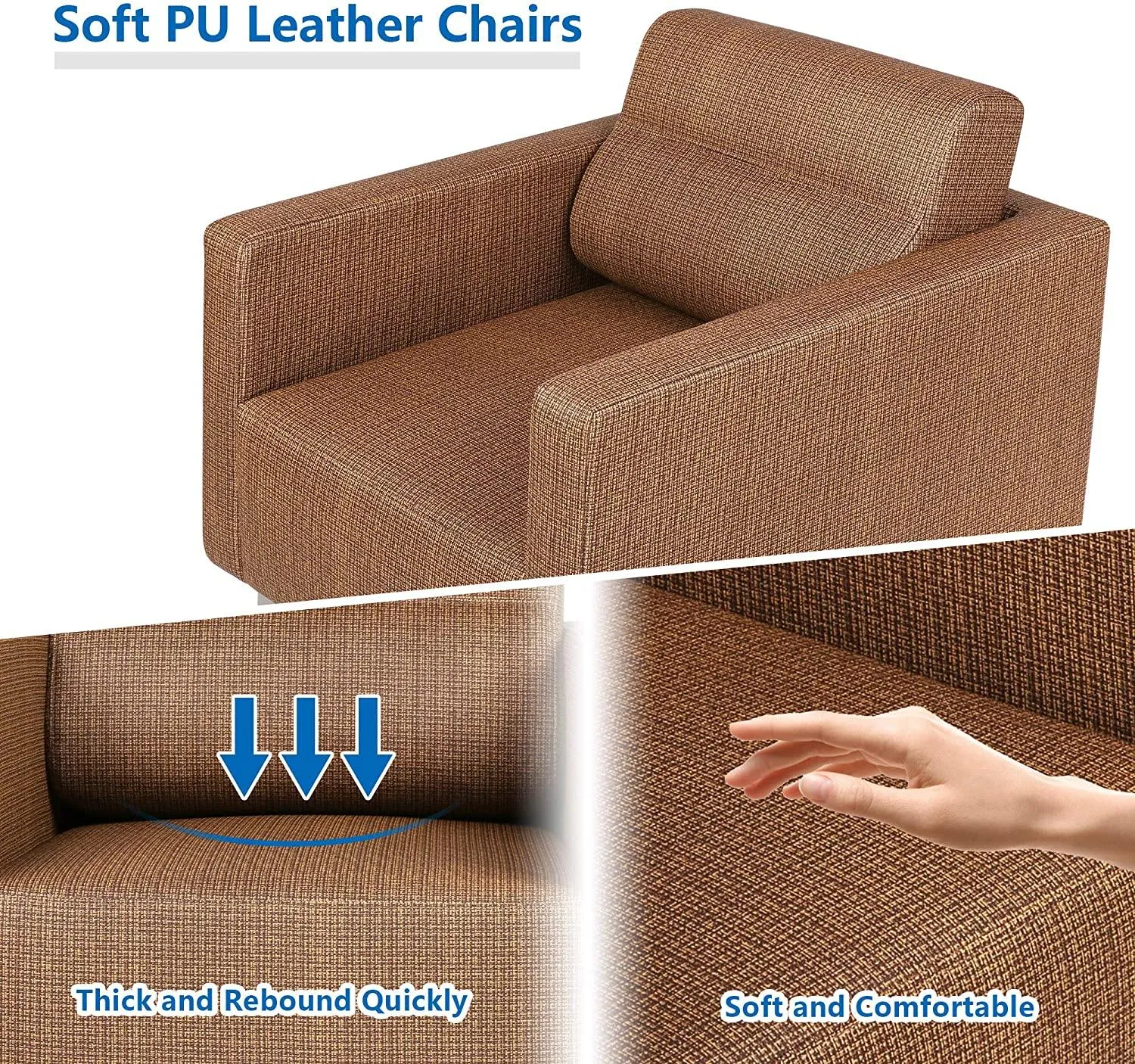 Modern Accent Chair PU Leather Club Sofa Upholstered Arm Chair Leisure Sofa with Cushion, Coffee
