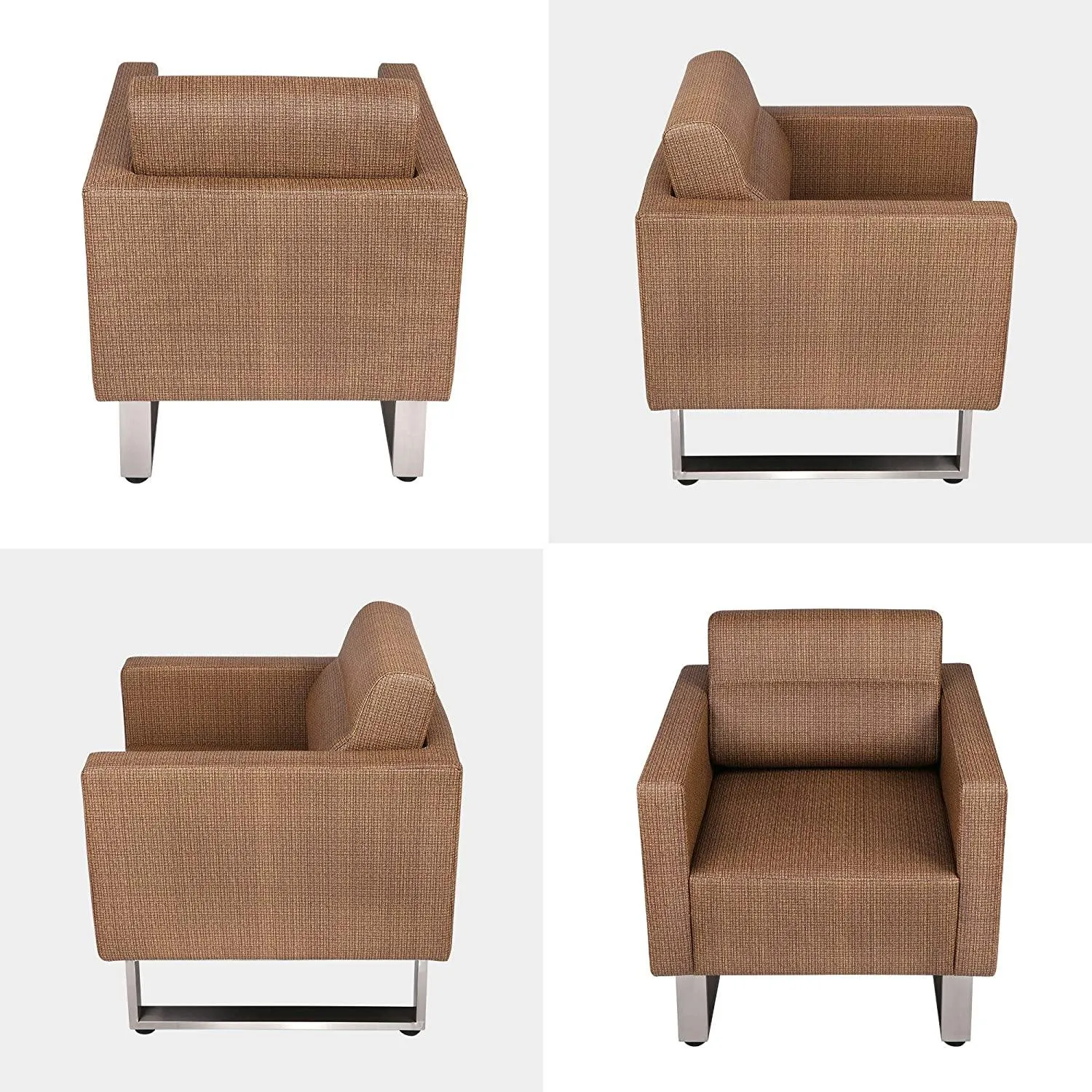 Modern Accent Chair PU Leather Club Sofa Upholstered Arm Chair Leisure Sofa with Cushion, Coffee