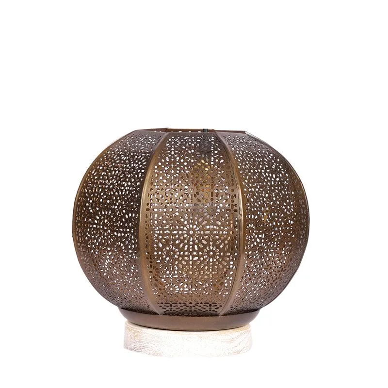 Nira Round Etched Table Lamp With Wooden Base