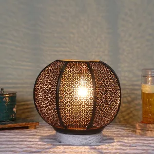 Nira Round Etched Table Lamp With Wooden Base