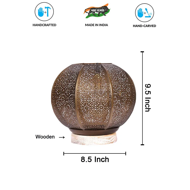 Nira Round Etched Table Lamp With Wooden Base